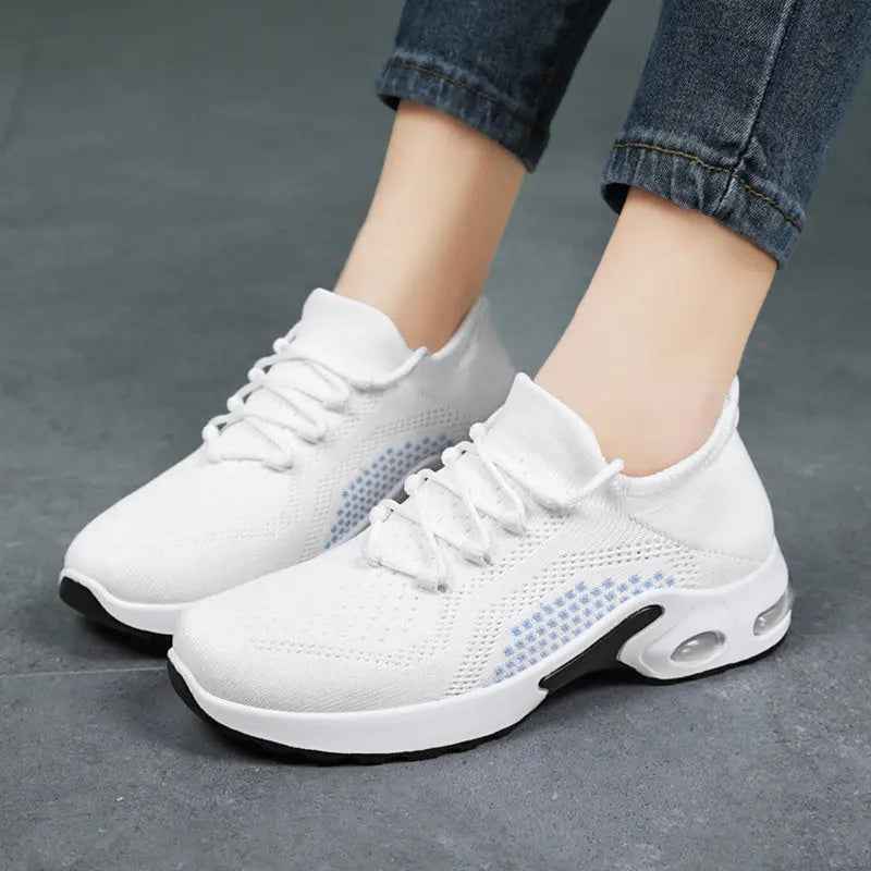 Lace-up Air Cushion Sneakers Women Flying Woven Breathable Casual Mesh Shoes Summer - Mr Lou’s Place