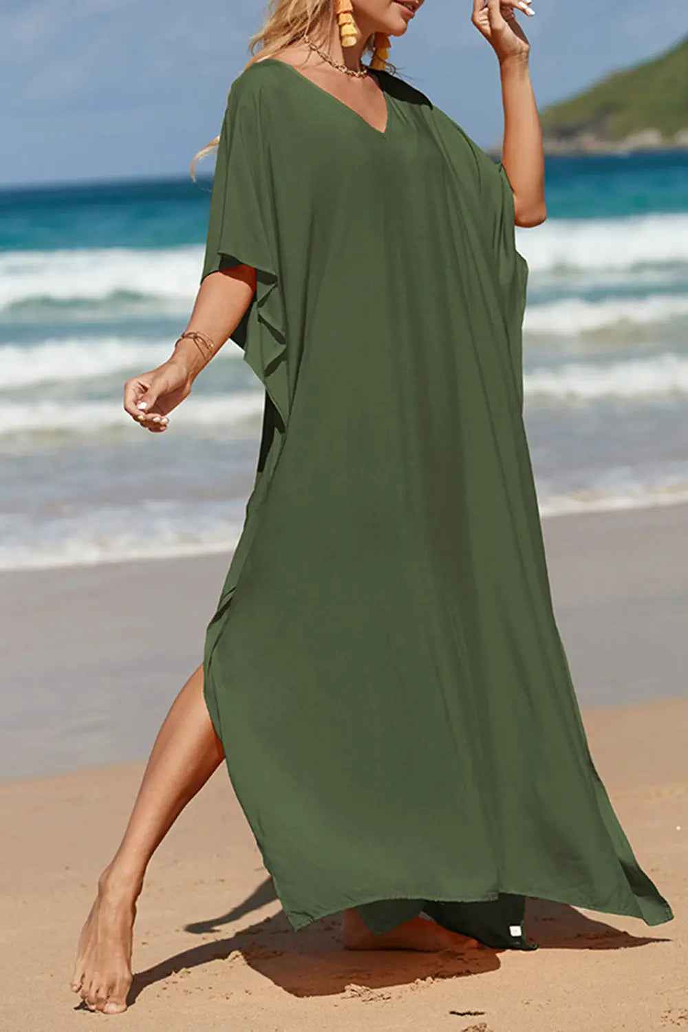 Slit V-Neck Half Sleeve Cover-Up - Mr Lou’s Place