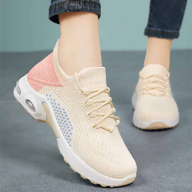 Lace-up Air Cushion Sneakers Women Flying Woven Breathable Casual Mesh Shoes Summer - Mr Lou’s Place
