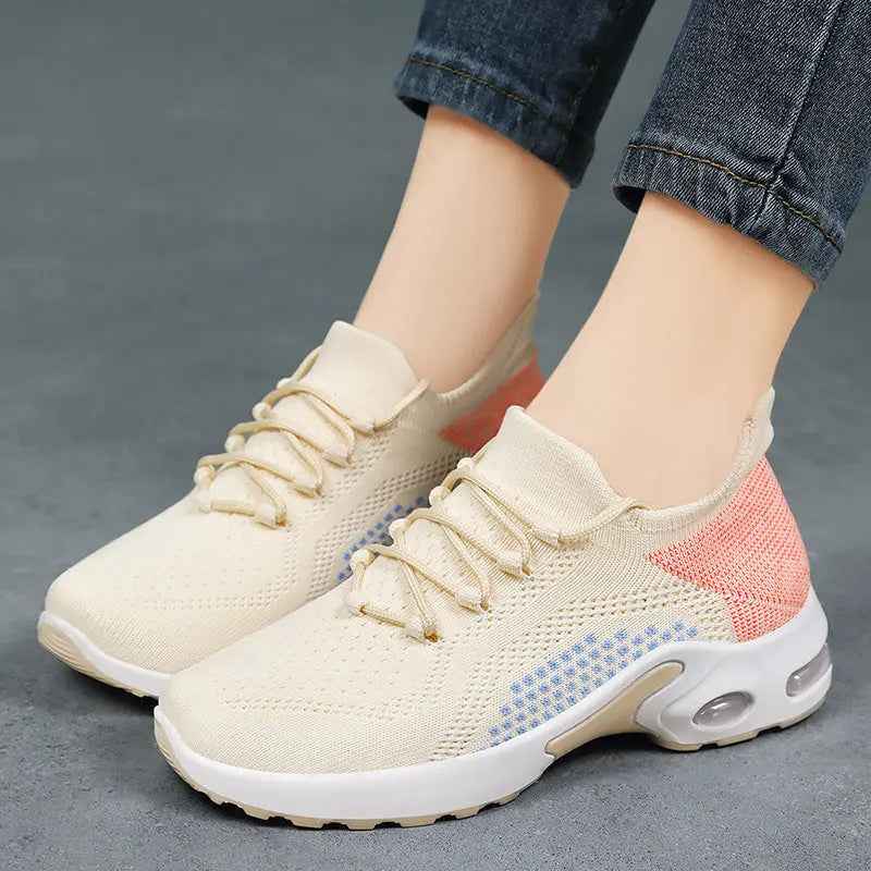 Lace-up Air Cushion Sneakers Women Flying Woven Breathable Casual Mesh Shoes Summer - Mr Lou’s Place