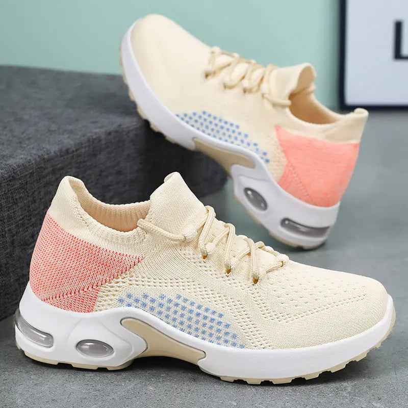 Lace-up Air Cushion Sneakers Women Flying Woven Breathable Casual Mesh Shoes Summer - Mr Lou’s Place