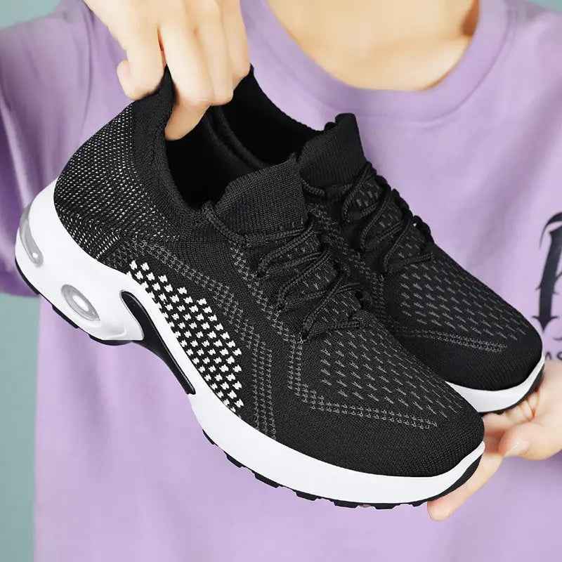 Lace-up Air Cushion Sneakers Women Flying Woven Breathable Casual Mesh Shoes Summer - Mr Lou’s Place