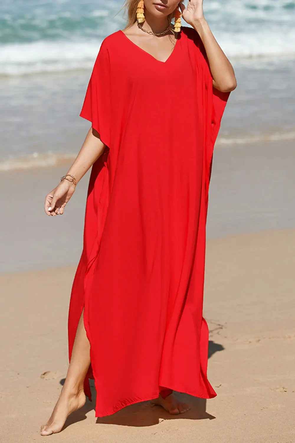 Slit V-Neck Half Sleeve Cover-Up - Mr Lou’s Place
