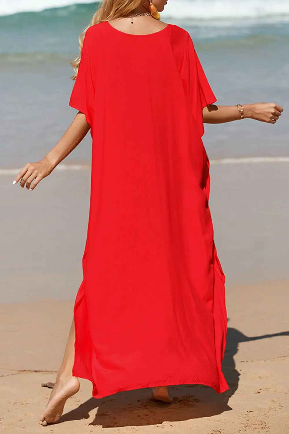 Slit V-Neck Half Sleeve Cover-Up - Mr Lou’s Place