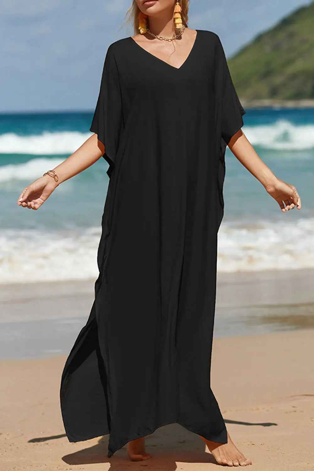 Slit V-Neck Half Sleeve Cover-Up - Mr Lou’s Place
