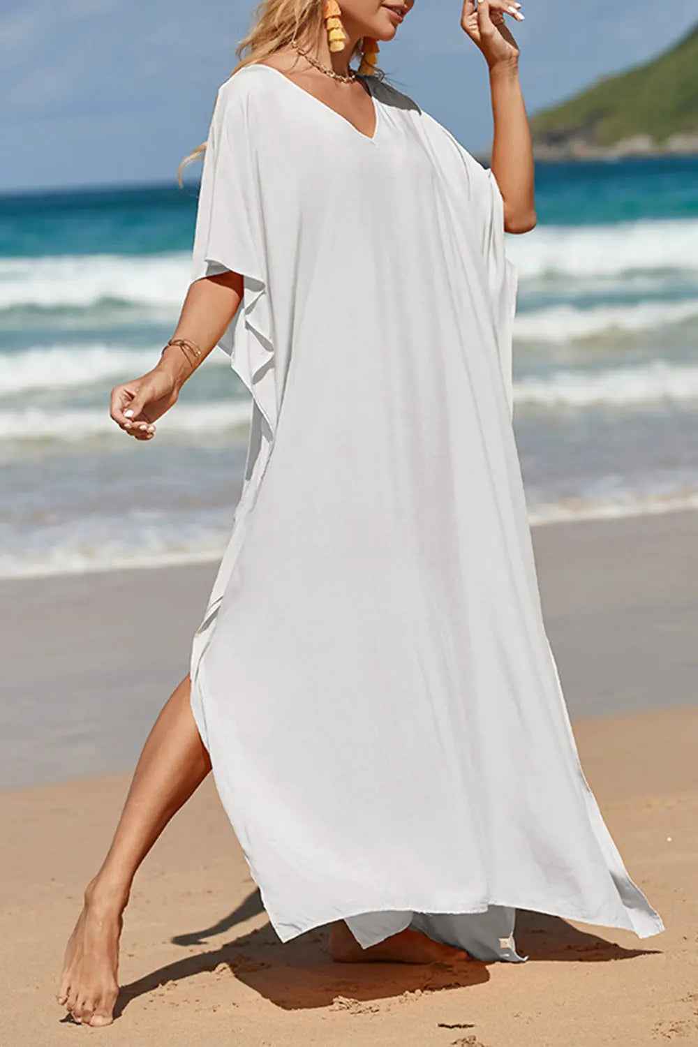 Slit V-Neck Half Sleeve Cover-Up - Mr Lou’s Place