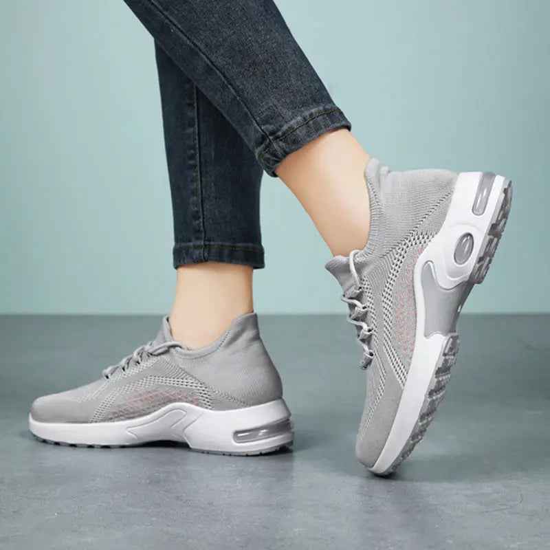 Lace-up Air Cushion Sneakers Women Flying Woven Breathable Casual Mesh Shoes Summer - Mr Lou’s Place