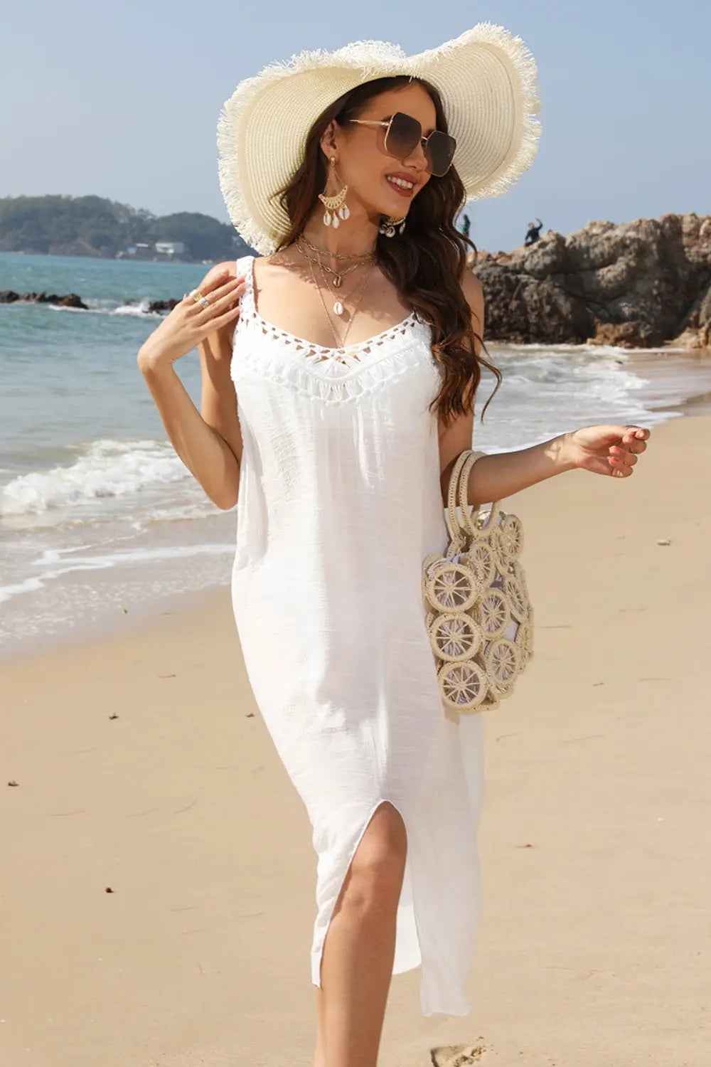 Slit Scoop Neck Wide Strap Cover Up - Mr Lou’s Place