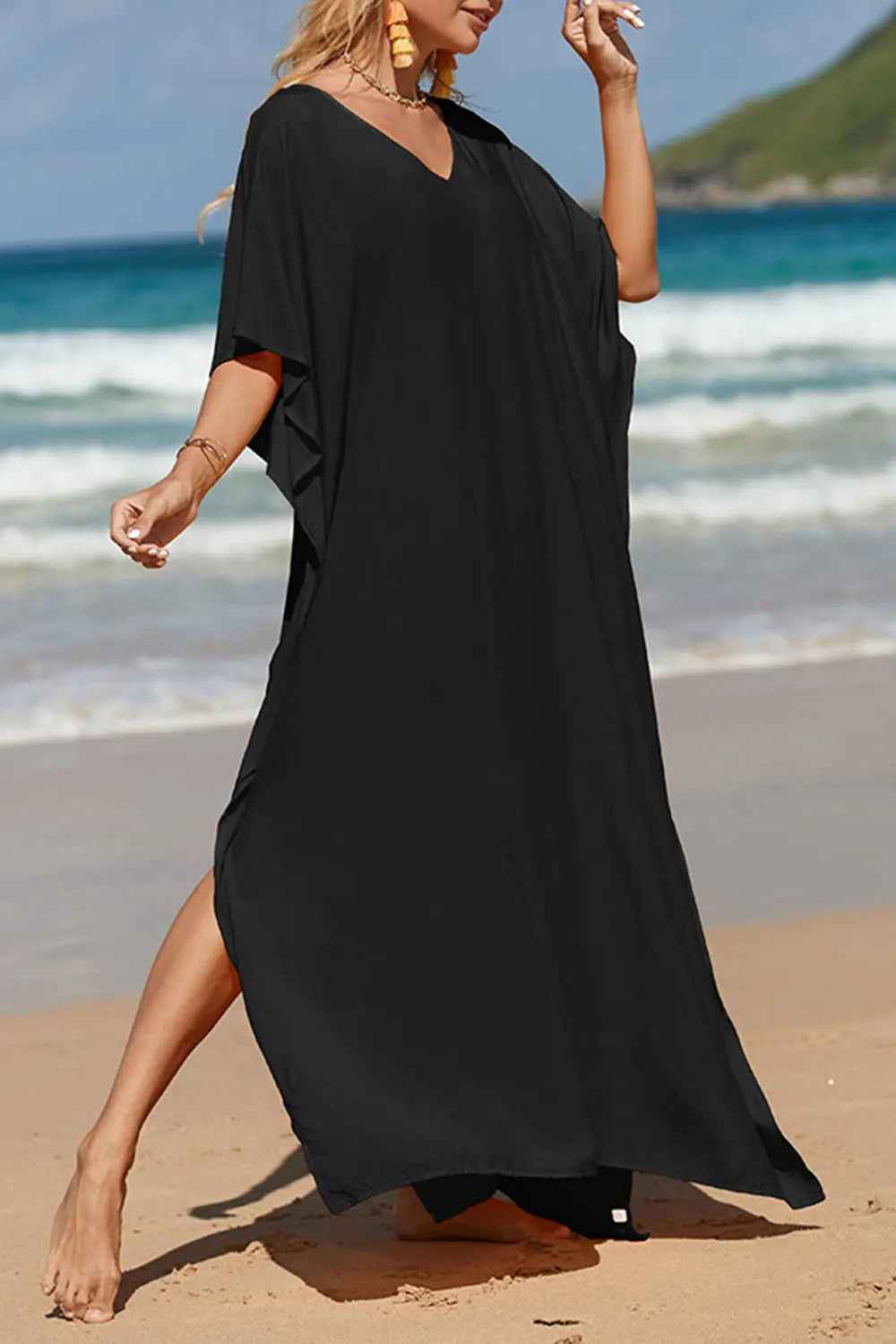 Slit V-Neck Half Sleeve Cover-Up - Mr Lou’s Place