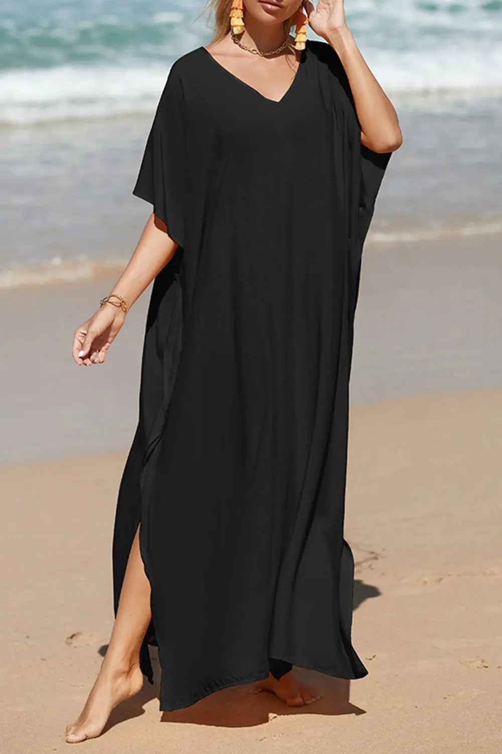 Slit V-Neck Half Sleeve Cover-Up - Mr Lou’s Place