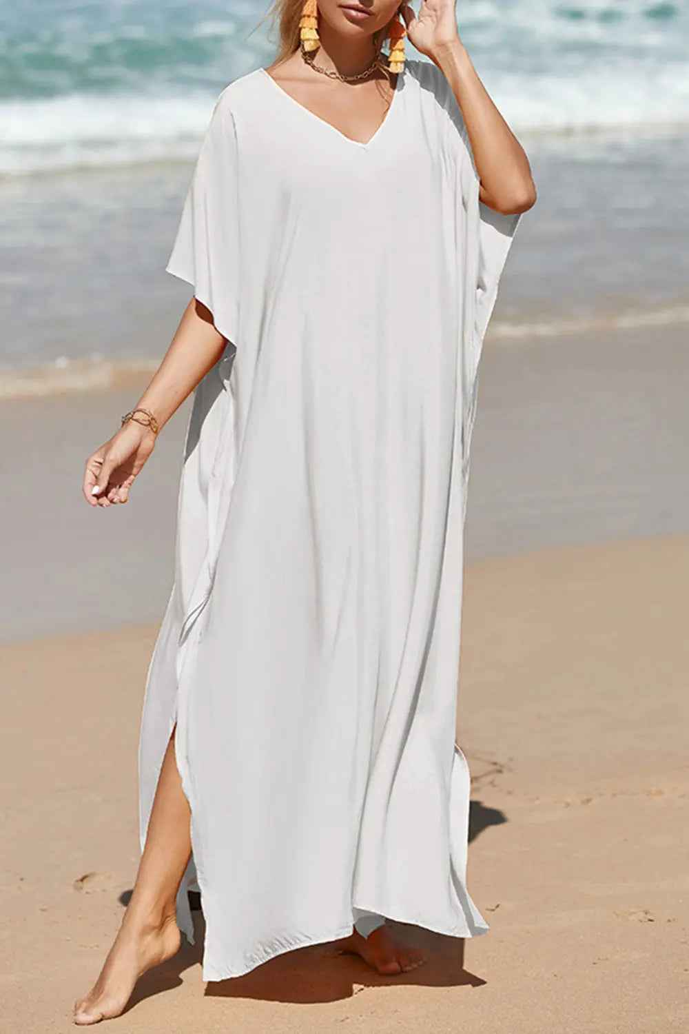 Slit V-Neck Half Sleeve Cover-Up - Mr Lou’s Place