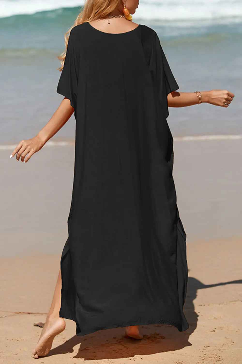 Slit V-Neck Half Sleeve Cover-Up - Mr Lou’s Place