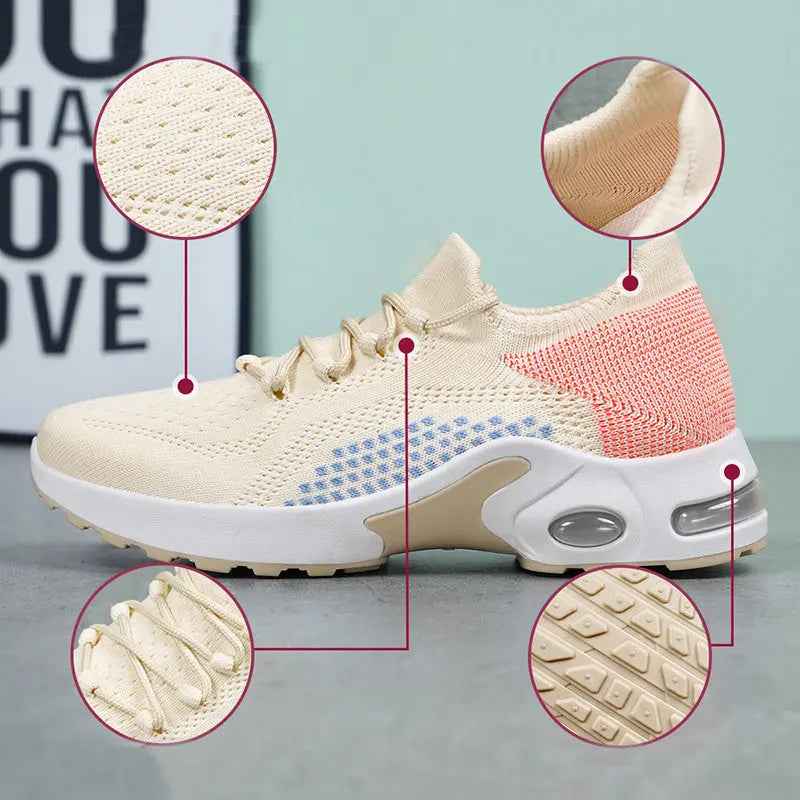 Lace-up Air Cushion Sneakers Women Flying Woven Breathable Casual Mesh Shoes Summer - Mr Lou’s Place
