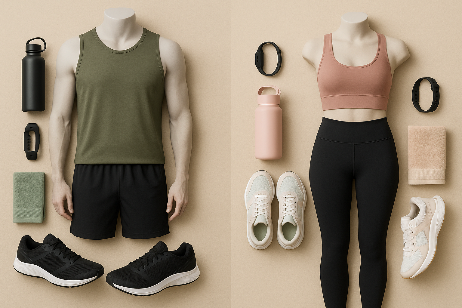 Athletic workout outfits for men and women