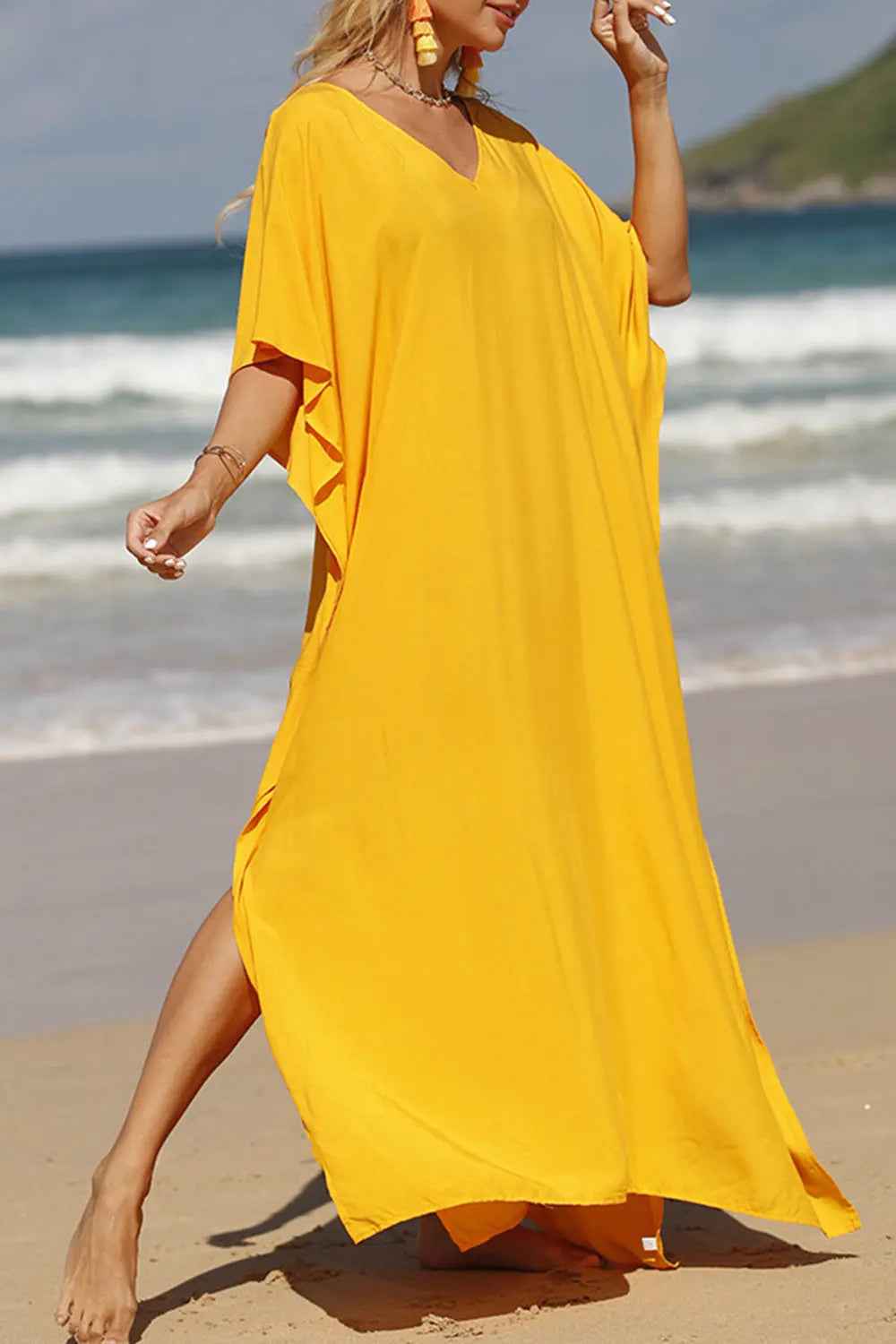 Slit V-Neck Half Sleeve Cover-Up - Mr Lou’s Place