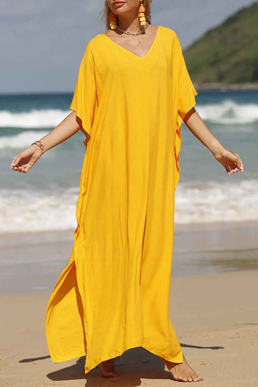 Slit V-Neck Half Sleeve Cover-Up - Mr Lou’s Place