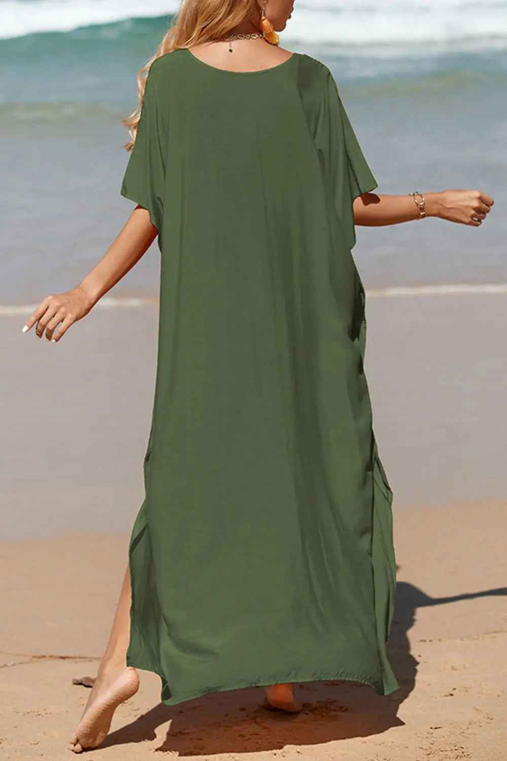 Slit V-Neck Half Sleeve Cover-Up - Mr Lou’s Place