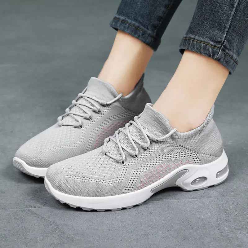 Lace-up Air Cushion Sneakers Women Flying Woven Breathable Casual Mesh Shoes Summer - Mr Lou’s Place