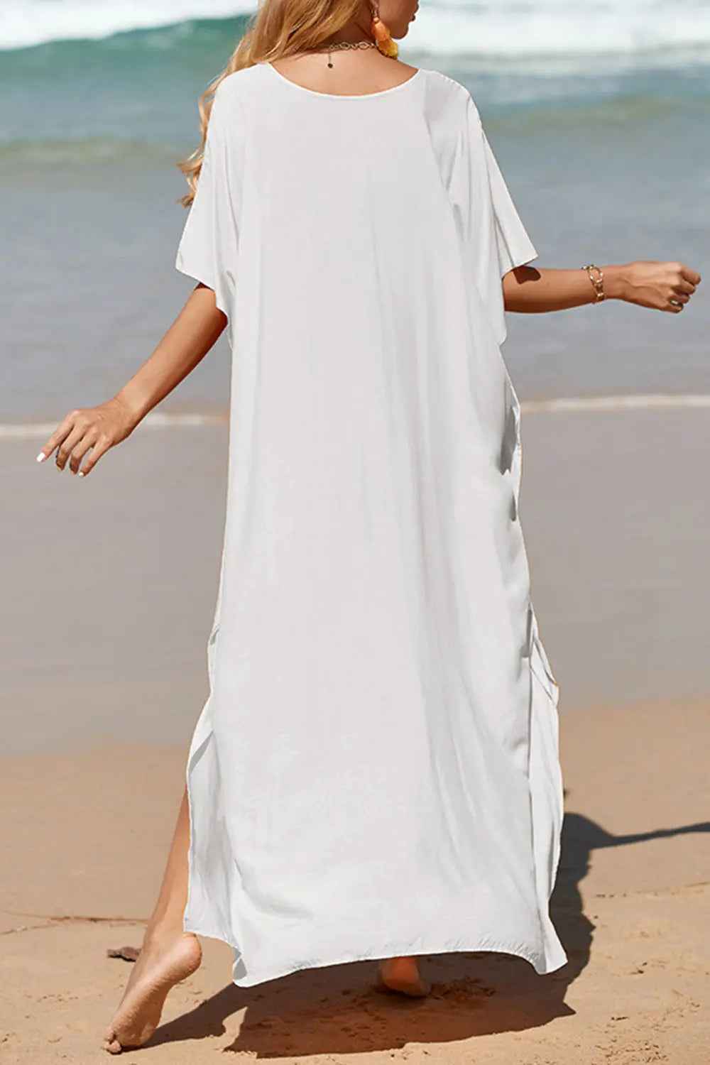 Slit V-Neck Half Sleeve Cover-Up - Mr Lou’s Place