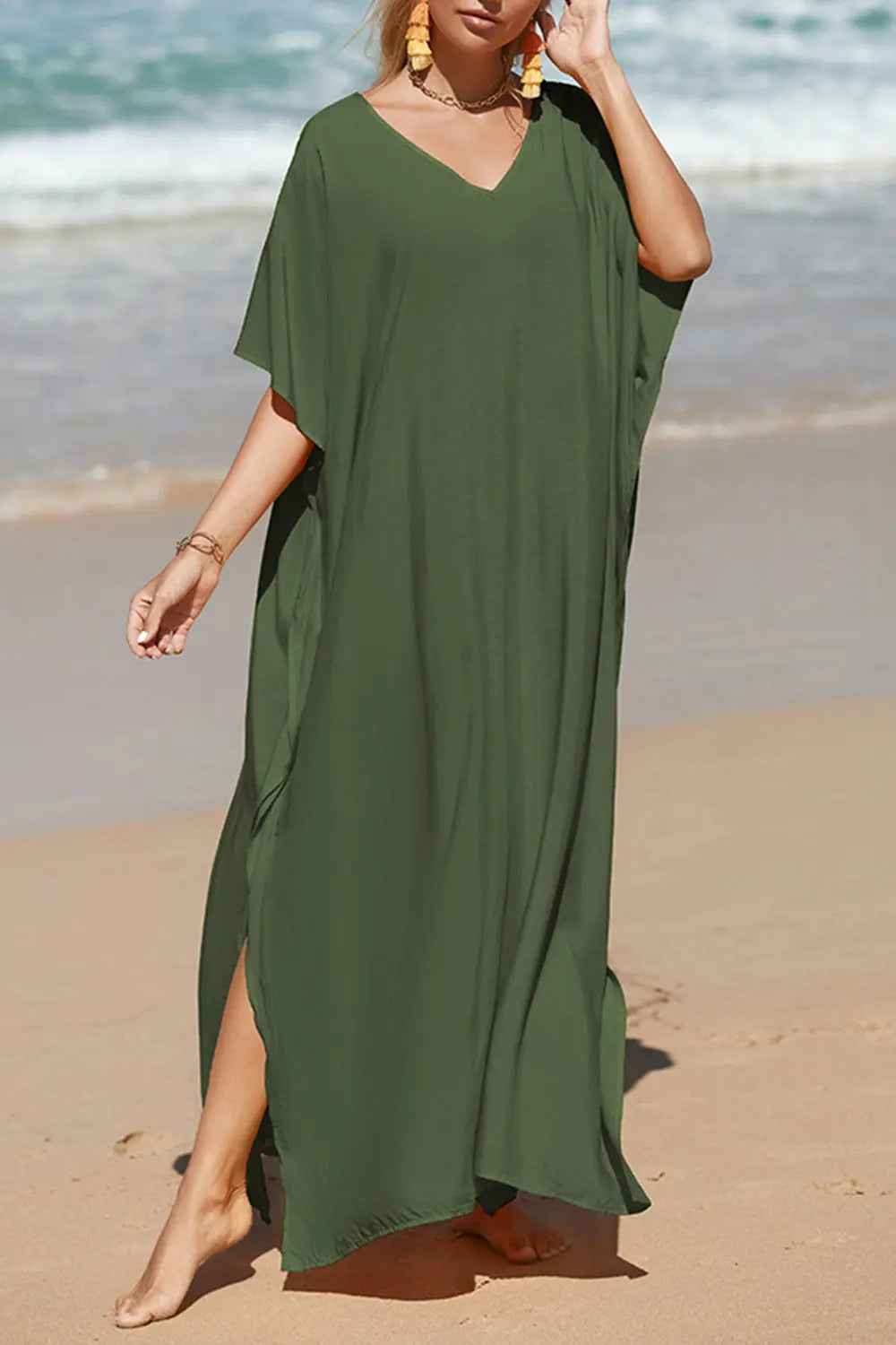 Slit V-Neck Half Sleeve Cover-Up - Mr Lou’s Place
