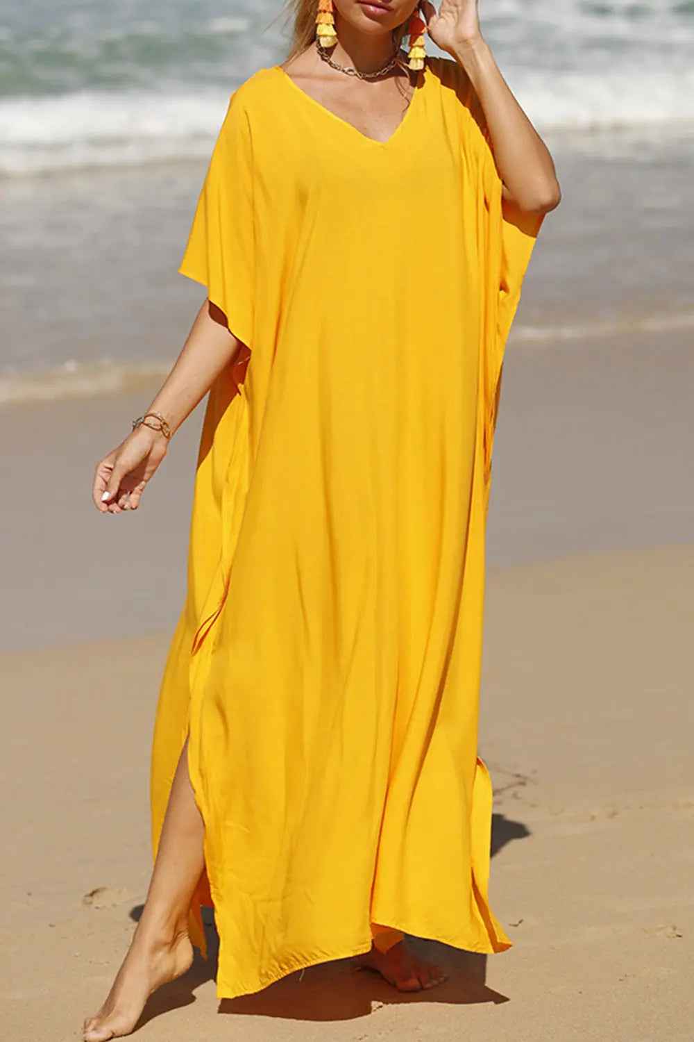 Slit V-Neck Half Sleeve Cover-Up - Mr Lou’s Place