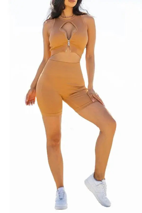 Seamless Sexy Crop Top With Short Set - Mr Lou’s Place